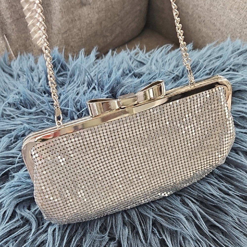 Elegant Silver Rhinestone Crossbody Evening Bag Clutch